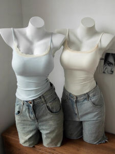 Elegant Lace Mini Strap Vest Women Summer Outerwear with Chest Pad Unique Exquisite Inner Match Base Shirt Commute Style Slim Fit