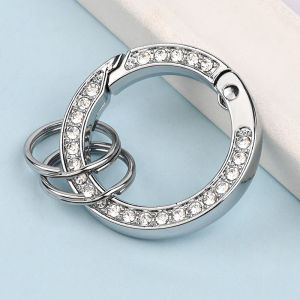 Creative Diamond Embedded Spring Buckle Car Keychain Anti-Loss Number Tag Couple Lock Key Ring Fashionable Cartoon Design