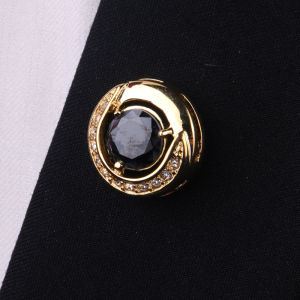 Retro Gold Mens Lapel Pin Deep Blue round Artificial Star Stone Tie Clip Suit Lapel Pin Chest Flower Neck Button Business Style