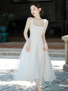 Elegant White Princess Dress Skirt Womens Strapless Gown Summer Soft Polyester Fiber A-Line Midi Dress Wedding Dress
