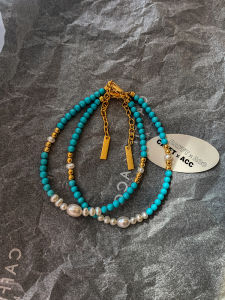 CAFFTI | Genuine Freshwater Pearl Turquoise-colored Womens Charm Bracelet High-end Exquisite