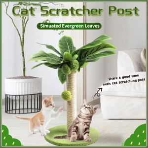 Green Leaves Cat Scratching Rack with Sisal Rope Cat Scratcher Tree Comfortable Cats Climbing Frame