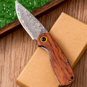 มีดพับ ดามัสกัสแท้ แกนกลางVG10 PDG-003 ด้ามไม้แท้ มีดพก EDC Camping Survival