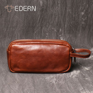 EDERN Retro Cowhide Clutch Bag for Men Genuine Leather Business Handbag Cellphone Bag Large Capacity Travel Cosmetic Bag Storage Bag