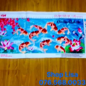 Tranh thêu chữ thập CỬU NGƯ QUẦN HỘI đã thêu 88x42cm thành phẩm 8269