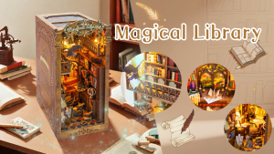 Emerie Yara DIY Miniature Dollhouse Kit - Magical Library - w/ LED Lights and Music Box - Hobby | Craft | Gifts
