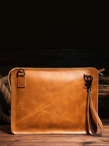 Crazy Horse Leather Shoulder Bag First Layer Cowhide Hand Holding Envelope Bag Mens Real-Leather Bag Retro Casual Crossbody Bag Horizontal Backpack