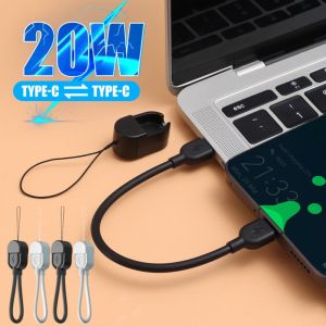สายข้อมูล Power Bank โทรศัพท์มือถือ Type-C 20W พร้อมสายคล้องเหมาะสำหรับ Huawei IPhone 2 In 1สายข้อมูลสายเคเบิลข้อมูลสายชาร์จเร็วแบบพกพา