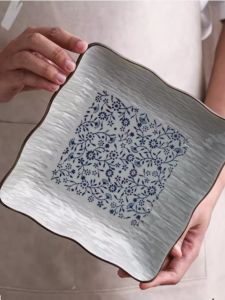 8-Inch Square Plate Ceramic Underglaze Commercial Chinese Hotel Tableware Restaurant Ding Room Cold Dish Plate Rice
