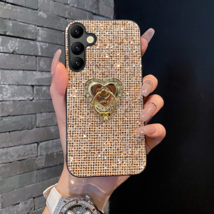 Shiny Grid Pattern Fashion TPU Case For Samsung Galaxy A14 A15 A16 A35 A36 S25 S24 S23 S22 Plus FE Ultra Glitter Bracket Shell