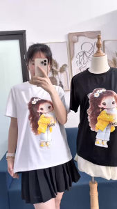 Áo thun nữ local brand Gucaa Việt Nam in hình bé gái uống trà sữa dễ thương