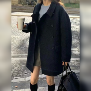 YUFUQING | Slim Fit Black Wool Coat for Petite Women