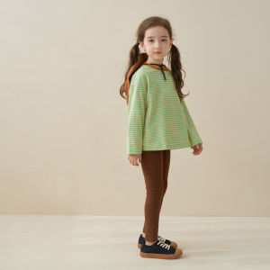 Girls Striped Long Sleeve T-Shirt Loose Fit Versatile Spring Autumn New Style Children Simple Cotton Polyester Blend Baby Clothes