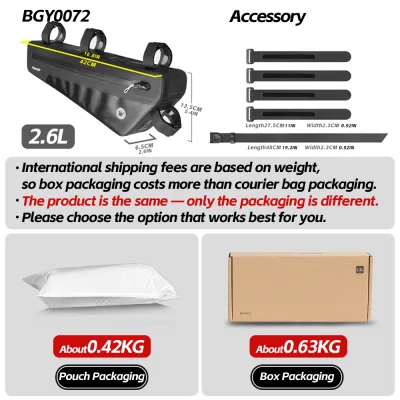 Rhinowalk Bike Frame Bag 1.7-2.6L Large Capacity Ipx4 Waterproof Invisible Paint Wear Protection Anti-Slip Glue Is More Stable Two-Way Strap For More Portability Smooth Narrow Edge For More Comfort Cycling Travel Storage Bag Bicycle Accessories
