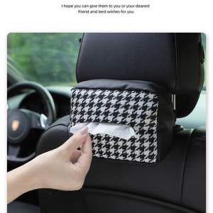 Houndstooth Car Tissue Box Leather Car Hanging Tissue Box Fashion Tissue Bag Car Interior Products size 13x20x5.5cm