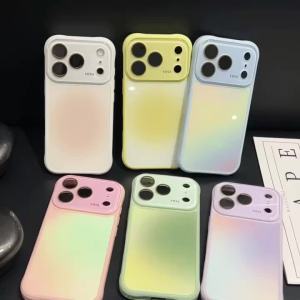 Luxury Gradient Tempered Glass Hard Case For iPhone 17 16 15 14 13 Pro Max Shockproof Soft Silicone Bumper Glossy Armor Cover