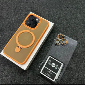 With Lens Protector Matte Magnetic Case for Magsafe IPhone Air 17 16 15 14 13 12 11 Pro Max Plus Metal Ring Stand Mac Safe Cover