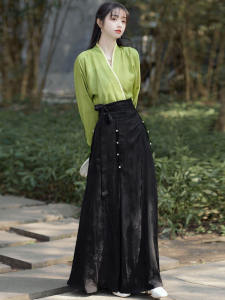 Chinoiserie Zen Tea Trang Phục Nữ Triều Đại Ca Sĩ Cổ Áo Tay Áo Máy Bay Ba Hẻm Núi Váy Bộ Cải Tiến Hàng Ngày Hán Phục Mặc Đi Làm