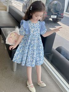 Fashionable Princess Dress for Girls Summer New Arrival Childrens Clothing Small Flying Sleeve Baby Girls Outfit Short Sleeve