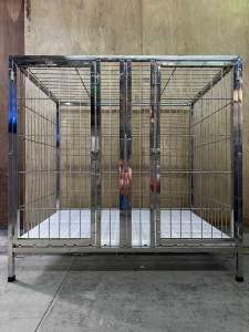 3x4x4 ft STAINLESS DOG CAGE 2DOOR WITH REMOVABLE DIVIDER.. HEAVY DUTY