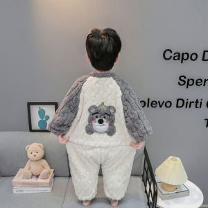 Childrens One-Piece Pajamas Autumn and Winter Coral Fleece Double Layer Thickened Baby Anti-Kick Quilt Baby Flannel Boys Sleeping Bag