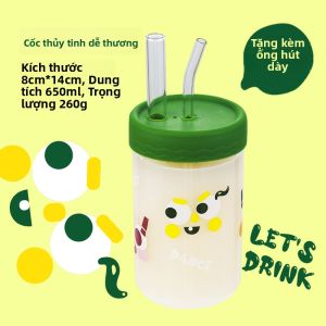 CAROTE | Ly Thủy Tinh Uống Nước Có Nắp và Ống Hút