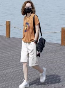 Cotton T-Shirt And Shorts Set Letter Print