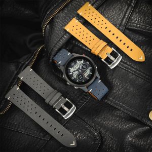 20mm 22mm Leather Watchband for Samsung Galaxy Watch Porous Breathable Strap for Huawei Watch Replacement Wristband Accessories