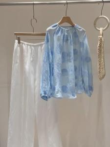 Blue Polka Dot Top Trendy French Style Ageless Chic Lightweight Premium Feel Summer Autumn Seasonal Womens Large Size Shirt