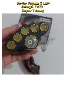 Senter Kepala 6 LED Nyala 5 Mode Cahaya Putih Super Terang USB Charging