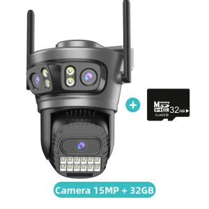 Camera IP PTZ WiFi 6K 15MP 5GHz Ba Ống Kính Giám Sát Ngoài Trời Với Tính Năng Tự Động Theo Dõi Màn Hình Kép Độ Phân Giải 1080p HD Chống Nước