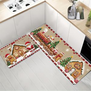 VIKAMA 1/2pcs Christmas Kitchen Carpet Anti-Slip And Easy-To-Clean Kitchen Carpet Bathroom Entrance Mat For Home Decoration