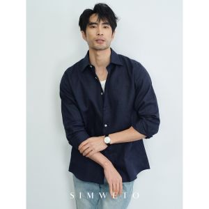 SIMWETO | French Linen Autumn Italian Windsor Collar Casual Vacation Purple Shirt