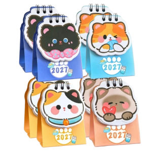12Pcs 2027 Cartoon Cat Desk Calendar Cute Kitten Design 5.7x4.4x8cm Premium Paper Sturdy Base for Office Home Dorm Decor Gift
