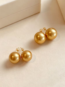 YISHU |South Sea Golden Pearl Earrings 925 Sterling Silver 14mm