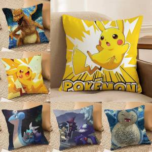 Bandai | Pokemon Kanto Starters Anime Plush Pillow Cover Soft Short Plush Cushion Cover For Sofa Bedroom Home Decor Gift