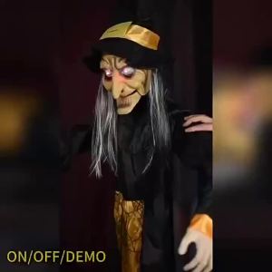 Halloween Decor Talking Witch Outdoor Spooky Animatronic Witch Decor Prop Red Eye Animated Witch Home Festival Decor