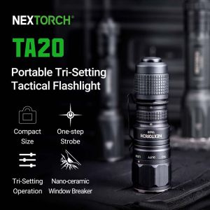 NEXTORCH TA20 Set Tactical Flashlight High Lumens 1000 Lumens Powerful Emergency Rechargeable Compact Flashlight with 3 Modes & Strobe & Ceramic Glass Breaker Tactical Rings included for Outdoor Use