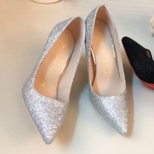 French Girl High Heels New Crystal Sequin Temperament Wedding Shoes Bridal Shoes Stiletto Pointed Toe Shoes Women