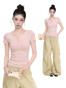 Henley Neck Regular Fit Summer Short Sleeve Top