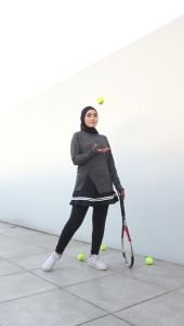 Hitjab - Baju Olahraga Wanita Muslimah Lengan Panjang Long Sleeve Slit Top Tennis Gym Yoga Padel Pilates Maraton - 0052