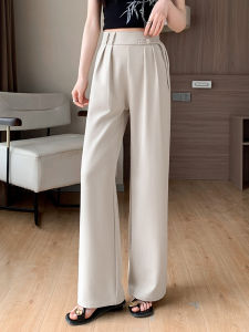 กางเกงขายาวทรงตรงสไตล์จีนสำหรับผู้หญิง กางเกงขายาวลำลอง ทรงหลวม กางเกงขายาวสำหรับใส่ไปทำงาน กางเกงขายาวทรงตรงสีพื้น ฤดูใบไม้ผลิและฤดูร้อน