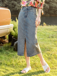INLIFE | High-waisted Denim Skirt Mid-length