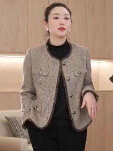 Ladies Fashionable Small Fragrance Style Coat round Neck Top Mommys Wardrobe Spring Autumn Versatile Polyester Fiber Long Sleeve