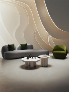 Grey Sofa Cat Claw Leather Curved Design for Hotel Lobby Airbnb Dormitory Soft Luxury Fabric No Storage Customizable Sofas