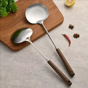 Stainless Steel Spatula Heat Resistant Wooden Handle Nonstick Curved Spatula Kitchen Cooking Utensils Cookware