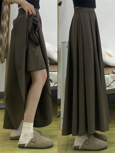 Váy Chữ a Cỡ Lớn Màu Nâu Phong Cách Công Sở Cao Cấp Cho Nữ Mùa Xuân Thu Váy Midi Xếp Ly Che Hông Váy Dài Che Mông