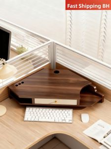 evesigar | Corner Elevated Double Layer Desk Organizer Monitor Stand