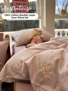 Suxuan | Purple Floral Double Gauze Pure Cotton Bed Set
