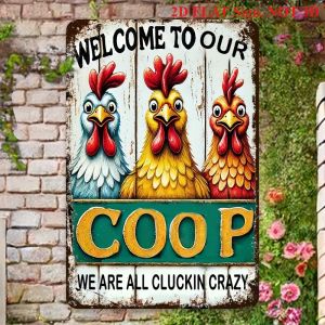 CIFbuy | Vintage Metal Tin Chicken Coop Sign 8x12 Inch Welcome to Our Coop Funny 2D Flat Wall Decor Plaque for Home Living Room Garden Y